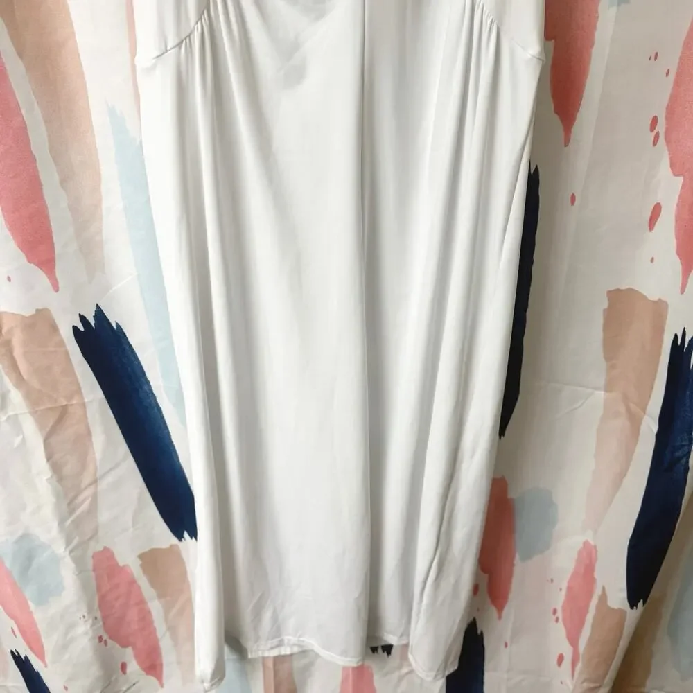 Halara Square Neck Ruched Split Midi Cool Touch Dress in White Size Large - Picture 14 of 16